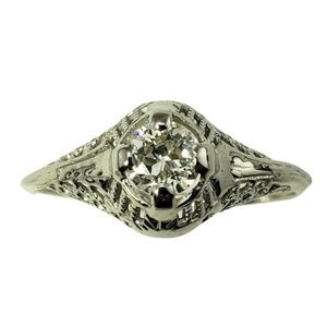 Vintage 10 Karat White Gold Filigree Diamond Ring Size 7.75 #12900